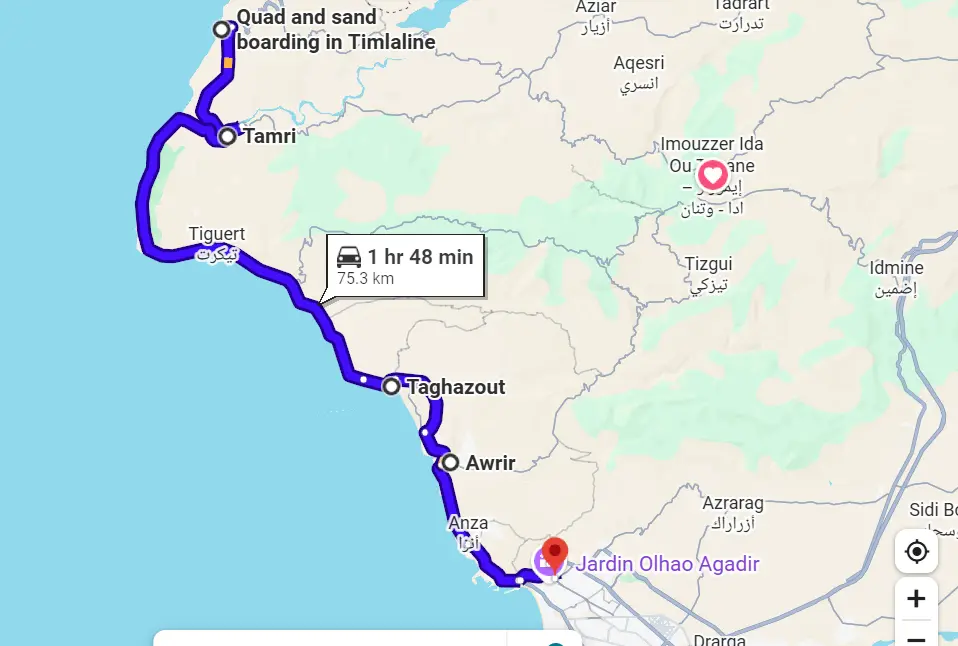 agadir timlaline distance